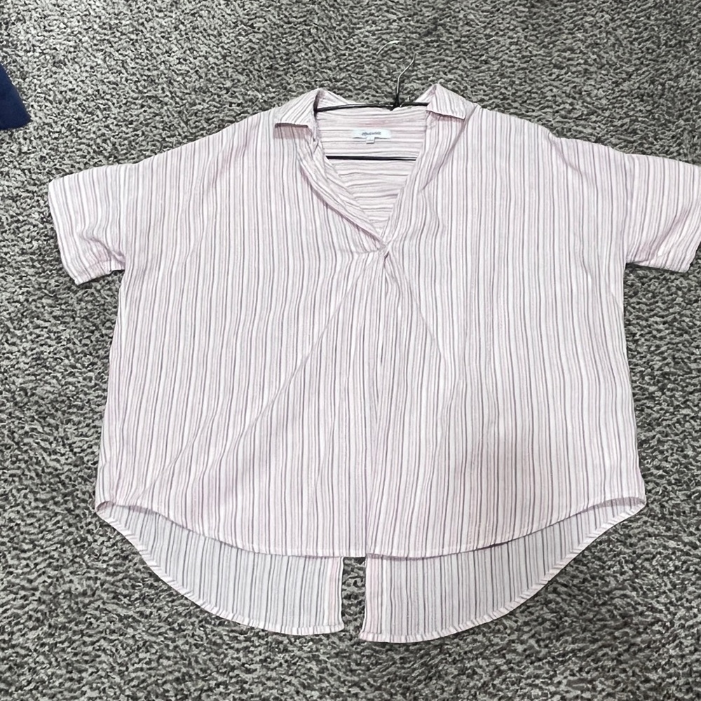 Madewell Pink Button Down Shirt with V-Neck